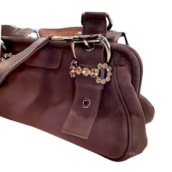 Stuart Weitzman Brown Suede Shoulder Bag I Crystal Buckle Hardware - Picture 11 of 13